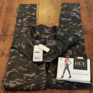NWT Hue Studio Camo Cotton Mid-Rise Leggings Cell Phone Pocket Sz M